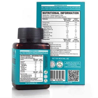 WOW Life Science 1500 mg Omega 3 Veg Capsule 60's - Omega Fish Oil Fatty Acids