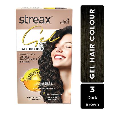 Streax Gel Hair Colour for women, Dark Brown 3, No ammonia hair color, 100% grey coverage 150 ml - Crème
