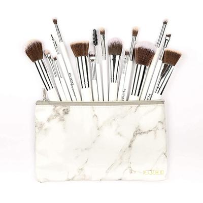 Plume Professional Makeup Brush Set Face and Eyes with Marbelicious Makeup Bag 16's - Face Brush