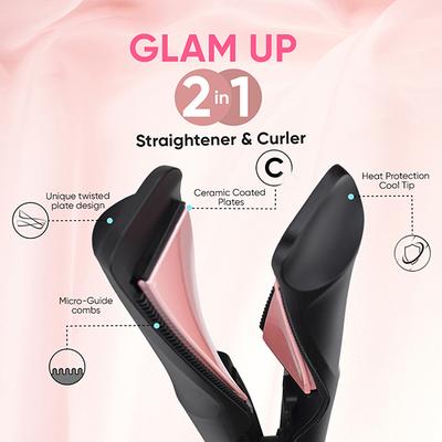 Vega Glam Up 2 In 1 Twisted Hair Styler- Straightener and Curler, (VHSC-05) 455 gm - Straighteners
