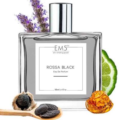 EM5 Rossa Black Perfume for Men - Eau de Parfum Spray, Amber Musky Warm Spicy 50 ml - Men Perfumes (Edt/Edp)