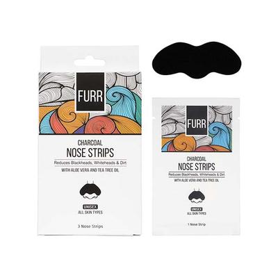 FURR Charcoal Blackhead Remover Nose Strips - Reduces Blackheads, Oil and Dirt - Aloevera and Tea Tree Infused 6's - Face Wash & Cleansers