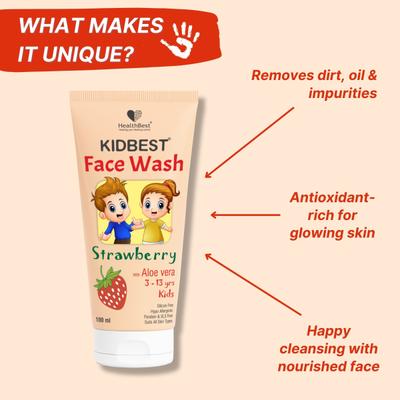 HealthBest Kidbest Face Wash - Strawberry & Aloa vera 100 ml - Baby Skin Care