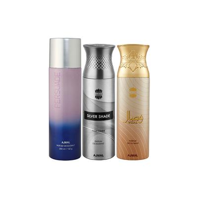 Ajmal 1 Persuade, 1 Ajmal Silver Shade And 1 Wisal Deodorants Pack of 3 200 ml - Deodorants/Roll-Ons