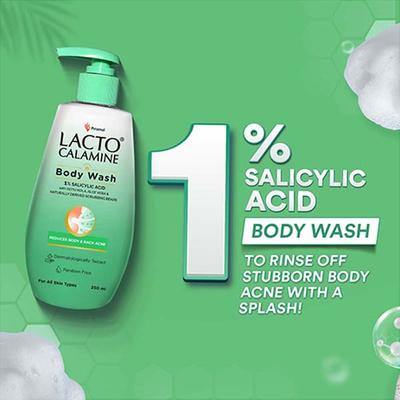 Lacto Calamine 1% Salicylic Acid Body Wash Cica, Aloe Vera, Natural Scrubbing Bead for Body Acne 250 ml - Shower Gels & Body Wash