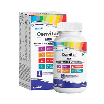 Healthvit Cenvitan Men Multivitamin & Multimineral for Energy, Metabolism, Immunity and Muscle Function - Tablets 60's - Multi-Vitamins
