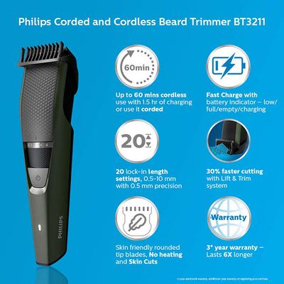 Philips corded & cordless Beard Trimmer (BT3211/15) 1's - Trimmers