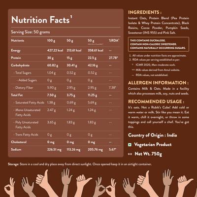 Nutrabay High Protein Oats - Dark Chocolate Raisin 750 g - Workout Essentials