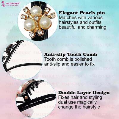 Majestique Stylish Pearl Braid Duckbill Clips, Styling Hair Pins, Crystal Stone 2's - Hair Clips/Bands