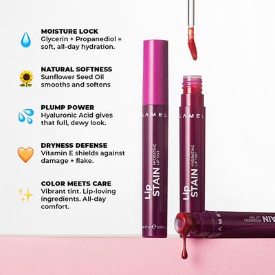 Lamel Lip Stain Hydrating Lip Tint 01 Confidence 2.7 gm - Lip Stains & Tints