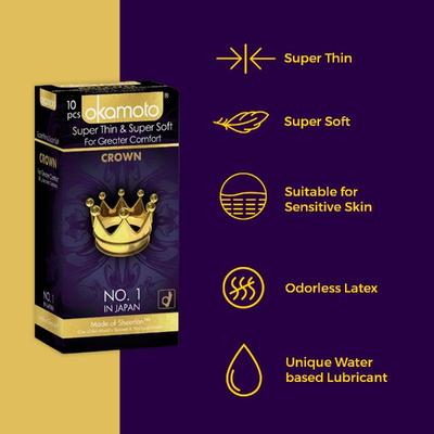 Okamoto Crown Condoms 10's - Plain/Flavoured Condoms