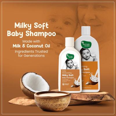 Mother Sparsh Milky Soft Baby Shampoo for Daily Moisturizing, with Milk Protein, Vitamin E and Coconut Oil 200 ml - Shampoos