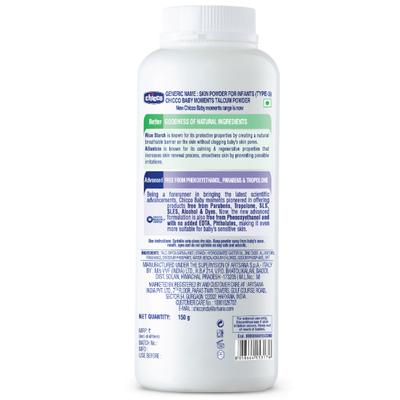 Chicco Baby Moments Talcum Powder (0+ Months) - Rice Starch & Allantoin 150 gm - Baby Grooming
