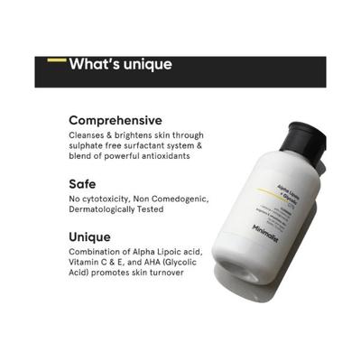 Minimalist Alpha Lipoic + Glycolic 7% skin cleanser with Vit B5 for brightening & Smoothens 100 ml - Face Washes