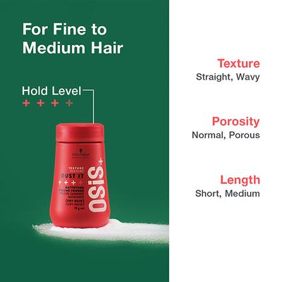 Schwarzkopf Professional OSiS+ Dust it Dry Texture Hair Styling Powder, Non Crispy Hair with a Natural Shine, Vegan, Flexible hold 10 gm - Hair Perms & Texturizers