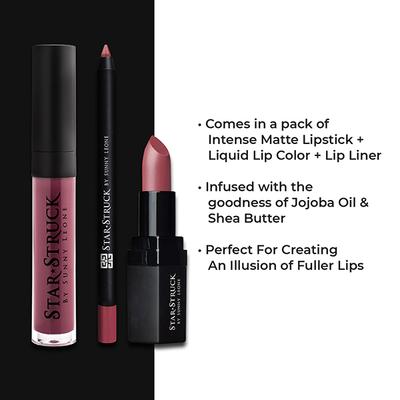 Star Struck By Sunny Leone Sugar Plum 3Pc Lip Kit (Lipstick + Lip Gloss + Lip Liner) 1's - Lipsticks