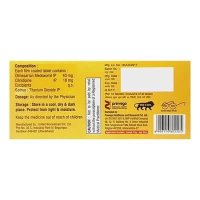 OLMEVAC CL 40/10 Tablet 10's - Hypertension-Ang