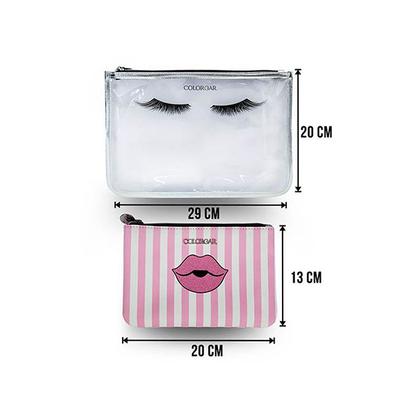 Colorbar Lips & Lashes Flat Pouches(Set Of Two) - White+Blush Pink 1's - Makeup Bags & Cases