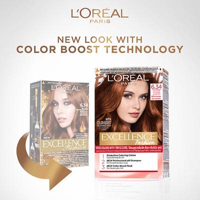 L'Oreal Paris Excellence Fashion Highlights Hair Color,with Color-Boost Technology 6.34 Intense Golden Auburn 172ml - Crème