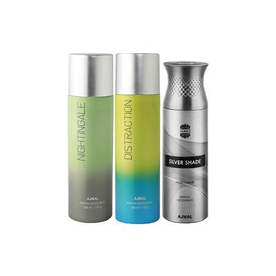 Ajmal Nightingale And Distraction For Men & Women And Silver Shade Deodorants Pack of 3 200 ml - Deodorants/Roll-Ons