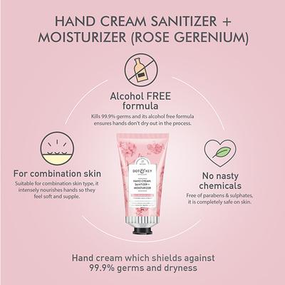 Dot & Key Hand Cream (Sanitizer + Moisturizer) - Rose Geranium & Shea 50 ml - Hand Sanitizer