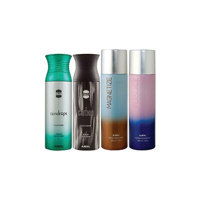 Ajmal 1 Raindrops Femme, 1 Carbon Homme, 1 Magnetize And 1 Persuade Deodorants Pack of 4 200 ml - Deodorants/Roll-Ons