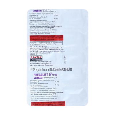 PREGALIFT D 75/20 Capsule 10's - Neuropathic Pain-Dru