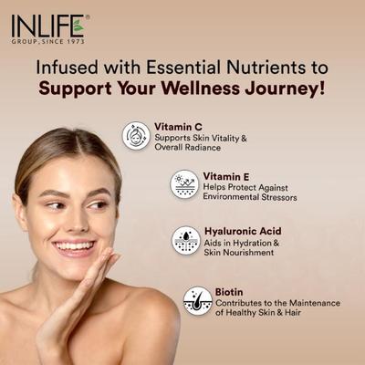 INLIFE Hydrolyzed Fish Collagen Powder - Orange Flavour 200 gm - Hair & Skin