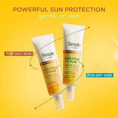 Simple Mattifying UV Fluid SPF 50 PA++++ with Niacinamide| Sunscreen for oily & sensitive skin, 40ml - Body Sunscreen