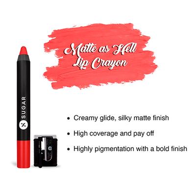 SUGAR Cosmetics Matte As Hell Crayon Lipstick - 06 Coraline Jones (Orange Coral) 2.8 gm - Lip Crayons