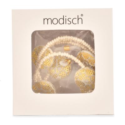 Modisch Off White Beads And White Round Shape Stone With Golden Print Sunglasses Chain (JC-15Owc) 1's - Wearables Sunglasses