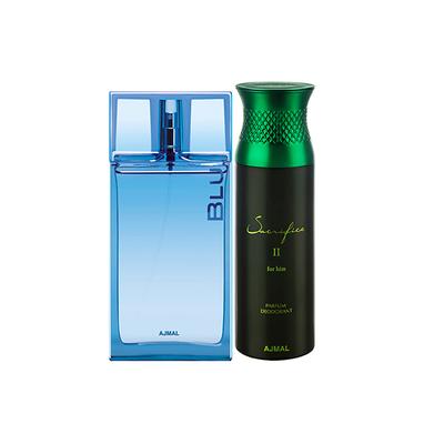 Ajmal Blu EDP Aquatic Woody Perfume And Sacrifice II For Him Deodorant Fruity Aromatic Fragrance 290 ml - Men Perfumes (Edt/Edp)