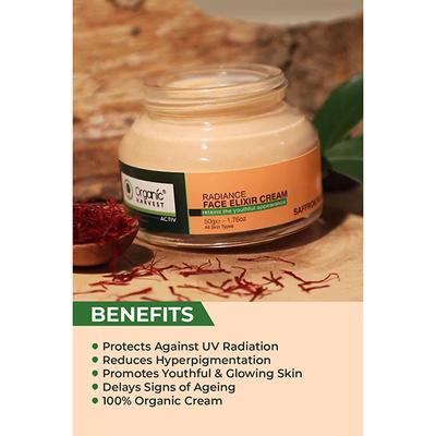 Organic Harvest Activ Radiance Face Elixir Cream - Saffron 50 gm - Face Creams