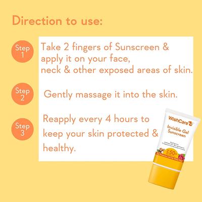 WishCare Invisible Gel Sunscreen SPF 50+ PA++++ - Broad Spectrum Protection With No White Cast 50 gm - Face Sunscreen