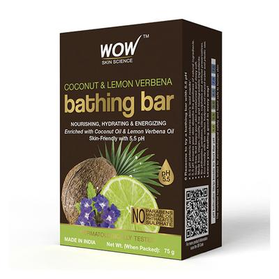 WOW Skin Science Coconut & Lemon Verbena Bathing Bar - Skin-Friendly with 5.5 pH 75 gm - Soaps