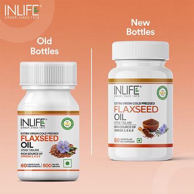 INLIFE Flaxseed Oil 500 mg Veg Capsules 60's - Omega Fish Oil Fatty Acids