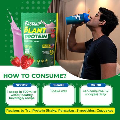 Fast&Up Plant Protein Powder - Strawberry Blast Flavour 900gm - Protein Drink