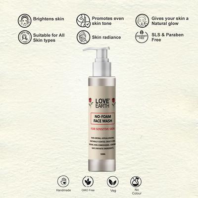 Love Earth No Foam Face Wash for Normal to Sensitive Skin Soap Free, Non-Irritating 100 ml - Face Wash & Cleansers