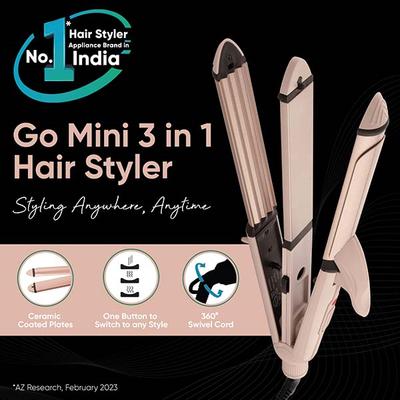 Vega Mini 3 in 1 Hair Styler- Mini Hair Straightener, Crimper & Curler for Women, (VHSCC-07) 401 gm - Straighteners
