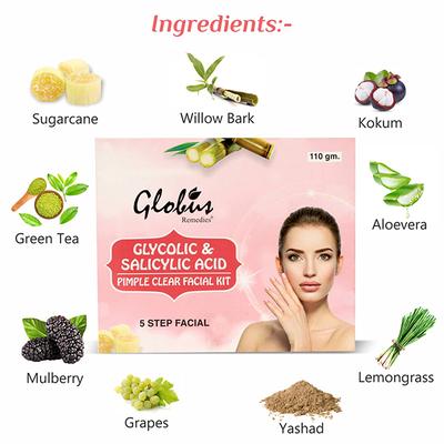 Globus Remedies Pimple Clear Glycolic Acid and Salicylic acid Facial Kit 110 gm - Facial Kits