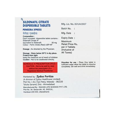 Penegra Xpress 50mg Tablet 4'S - Impotence/Erectile Dysfunction (Ed)