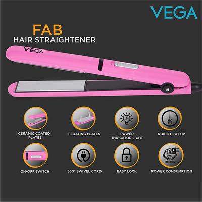 Vega Flat Hair Straightener for Women with Ceramic Coated Plate, Quick Heatup (VHSH-15) 449 gm - Straighteners