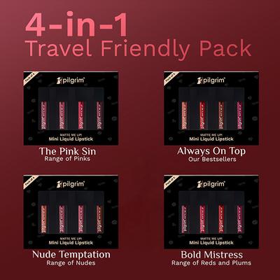 Pilgrim Nude Temptation Mini Liquid Lipstick 4 in 1 Pack Smudgeproof, Hydrating & Lightweight 4 ml - Liquid Lipsticks