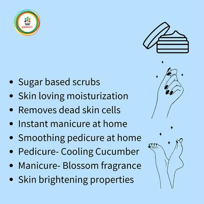 Bloomsberry Manicure Pedicure Combo Pack (Manicure Hand Scrub - Blossom 150 gm + Pedicure Foot Scrub - Cucumber 200 gm) - Hand Creams