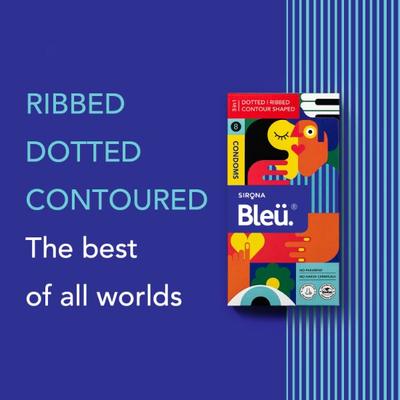 Bleu 3 in 1 High Grade Natural Latex Dotted Ribbed and Contour Shaped Condoms 8's - Plain/Flavoured Condoms