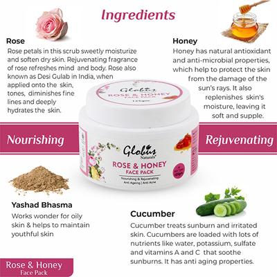 Globus Naturals Rose & Honey Nourishing & Rejuvenating Face Pack 125 gm - Face Packs