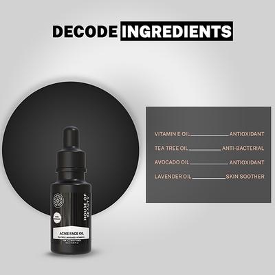 House of Beauty Acne Oil with Tea Tree, Avocado & Vit-E For Drying Pimpled & Oily Skin 10ml - Face Oils