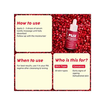 PLIX Pomegranate Overnight Repair Dewy Serum for Ageless Younger Skin, Reduce Fine & Wrinkles, Collagen Boosting, Hydrating Serum for Women & Men, Anti-ageing 30 ml - Face Gels