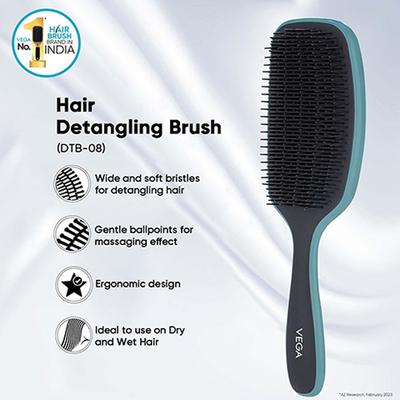 Vega Detangler Hair Brush for Men and Women with Ball-Tipped Bristels, Travel-Friendly (DTB-08) 130 gm - Hair Brushes