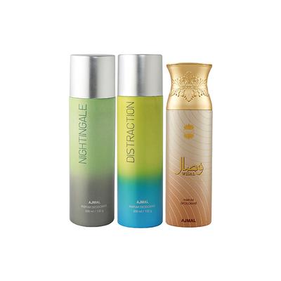 Ajmal Nightingale And Distraction For Men & Women And Wisal Deodorants Pack of 3 200 ml - Deodorants/Roll-Ons